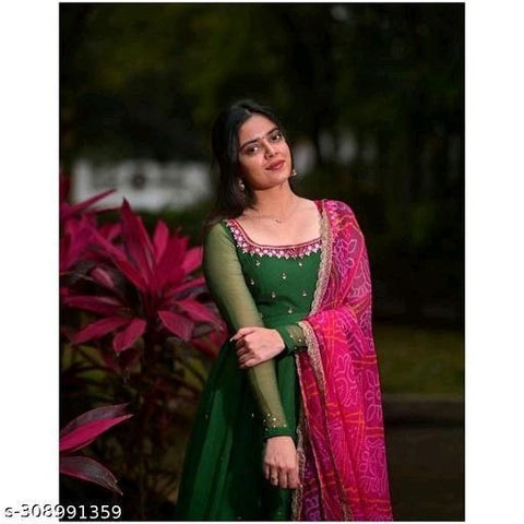 ๐ Womenโs Solid Georgette Gown Kurta With Dupatta โ Elegant Ethnic Dress for All Occasions ๐ Womenโs Solid Georgette Gown Kurta With Dupatta โ Elegant Ethnic Dress for All Occasions