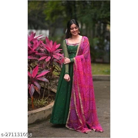 ๐ Womenโs Solid Georgette Gown Kurta With Dupatta โ Elegant Ethnic Dress for All Occasions ๐ Womenโs Solid Georgette Gown Kurta With Dupatta โ Elegant Ethnic Dress for All Occasions
