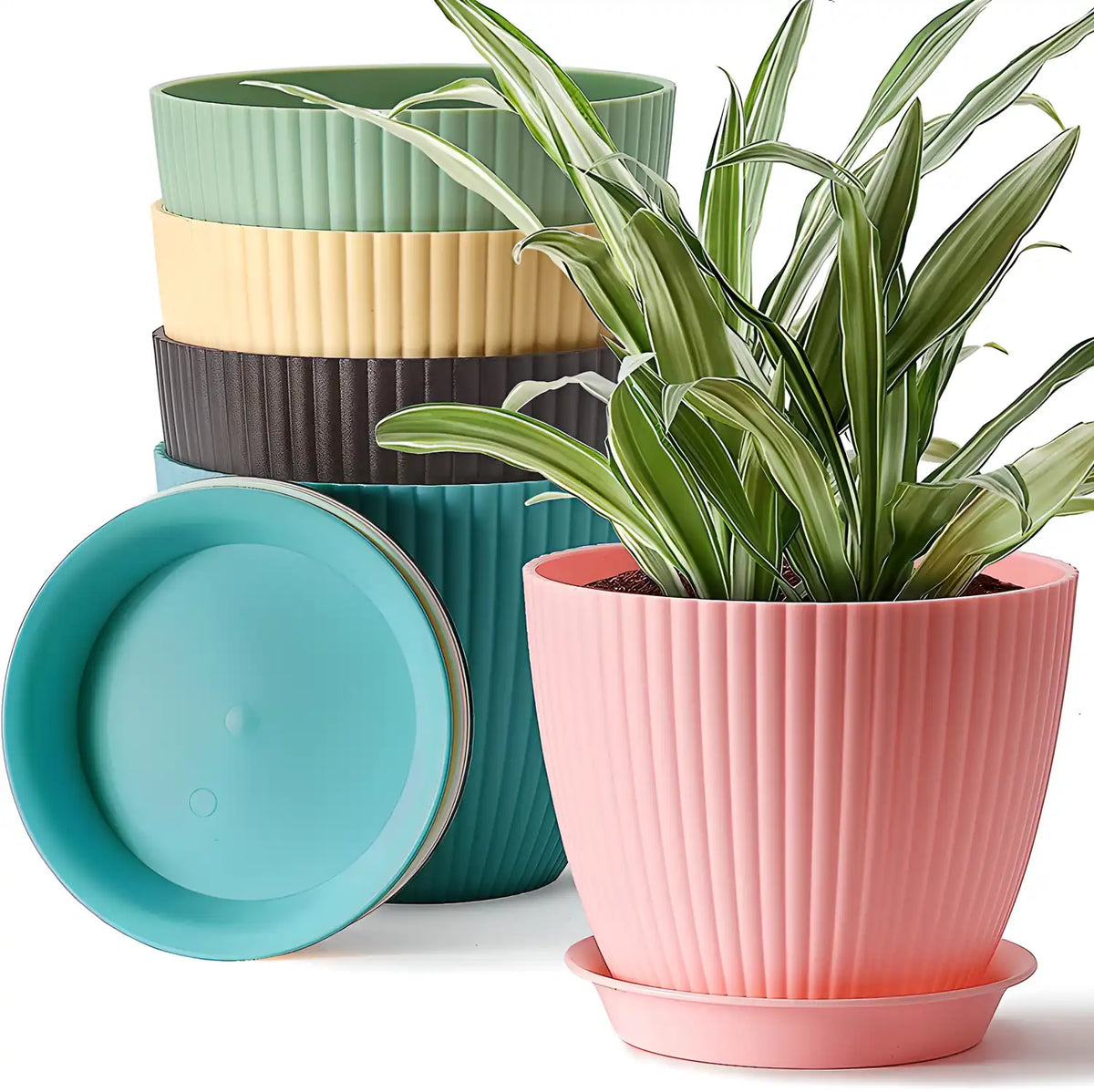 ðļ Plastic Round Flower Pot with Tray & Drainage Holes â Perfect for Indoor & Outdoor Plants