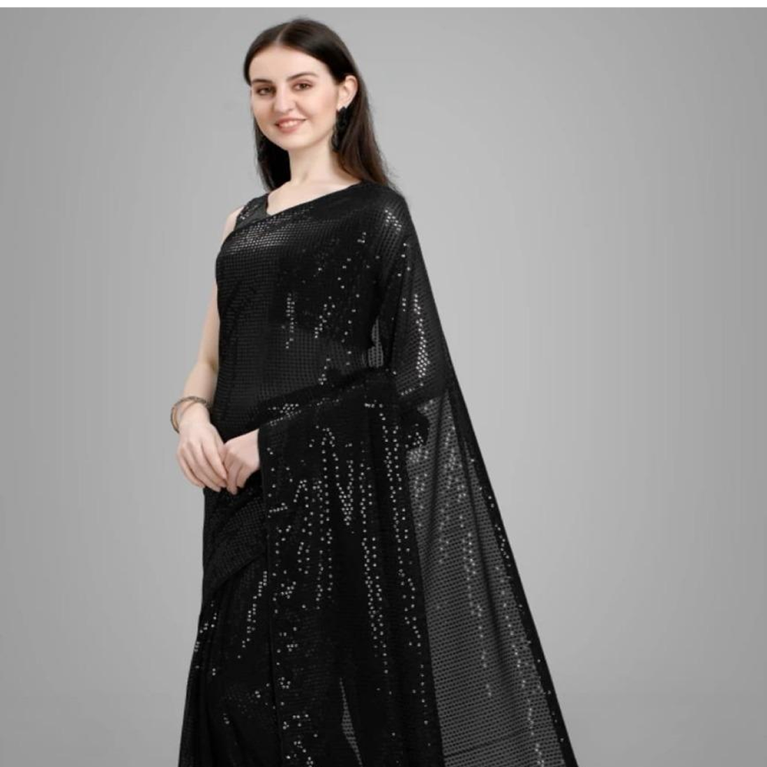 ๐ Trendy Sequins Work Georgette Saree โ Elegant Designer Party Wear Saree with Blouse