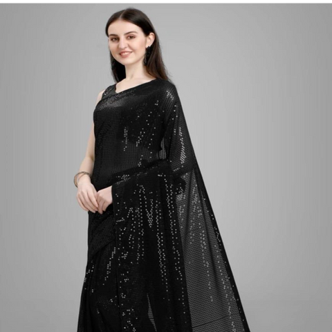 ๐ Trendy Sequins Work Georgette Saree โ Elegant Designer Party Wear Saree with Blouse ๐ Trendy Sequins Work Georgette Saree โ Elegant Designer Party Wear Saree with Blouse