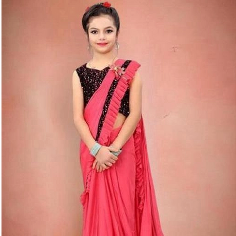 Lycra Solid Saree for Girls (Pink, 3-4 Years) Lycra Solid Saree for Girls (Pink, 3-4 Years)