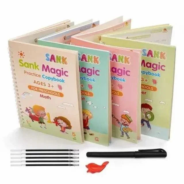 🪄 Magic Book Set of 2 – (8 Books + 20 Refills + 2 Pens + 2 Grips)