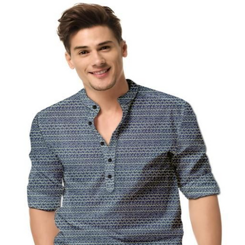 Men’s Printed Spread Collar Casual Shirt – Navy Blue Elegance Men’s Printed Spread Collar Casual Shirt – Navy Blue Elegance