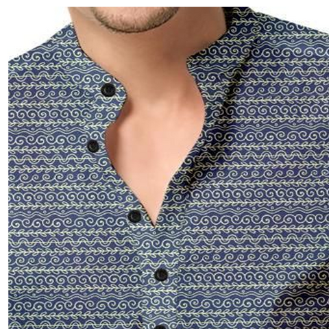 Men’s Printed Spread Collar Casual Shirt – Navy Blue Elegance Men’s Printed Spread Collar Casual Shirt – Navy Blue Elegance
