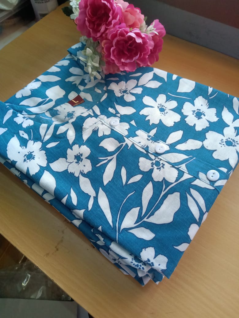 Premium Rama Green Cotton Kurti – Soft Fabric with Beautiful Floral Print