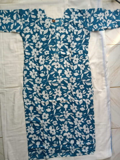 Premium Rama Green Cotton Kurti – Soft Fabric with Beautiful Floral Print