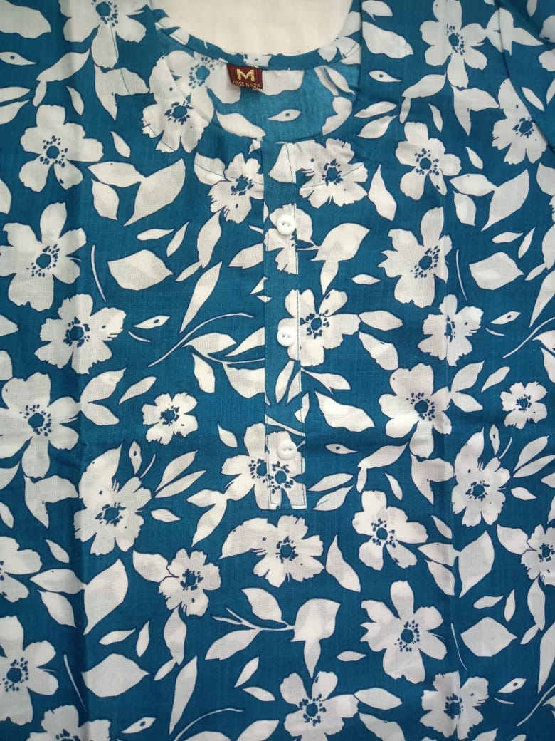 Premium Rama Green Cotton Kurti – Soft Fabric with Beautiful Floral Print