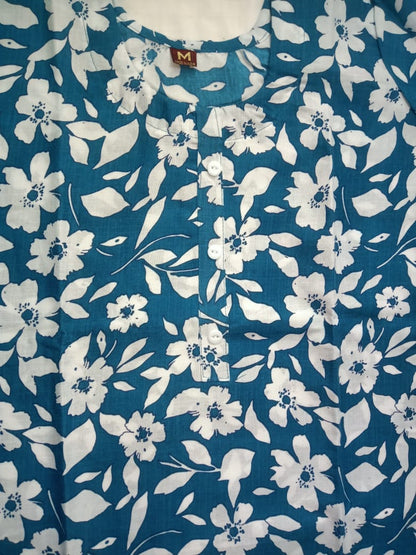 Premium Rama Green Cotton Kurti – Soft Fabric with Beautiful Floral Print