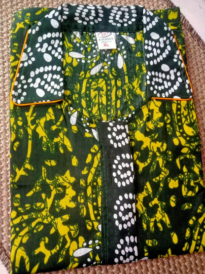 Pure Cotton Collar Nighty for Women – Zip Opening & Side Pocket | Suitable for Feeding Mothers