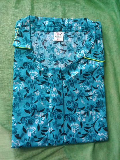 Pure Cotton Collar Nighty for Women – Zip Opening & Side Pocket | Suitable for Feeding Mothers