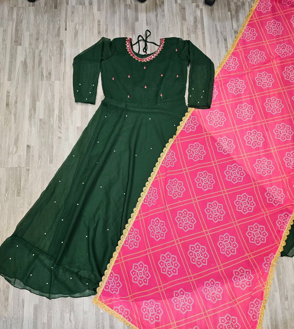 💃 Women’s Solid Georgette Gown Kurta With Dupatta – Elegant Ethnic Dress for All Occasions
