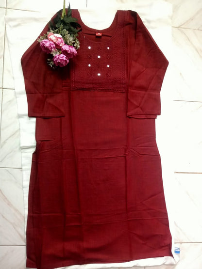 Premium Cotton Kurti for Women – Embroidery Neck Design