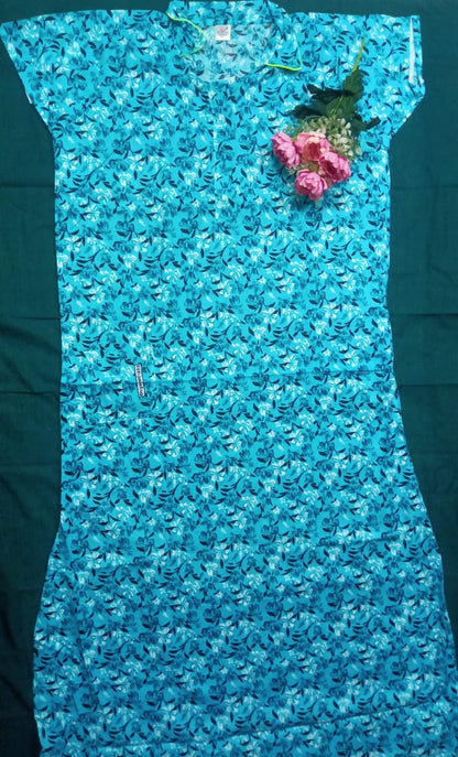 Pure Cotton Collar Nighty for Women – Zip Opening & Side Pocket | Suitable for Feeding Mothers