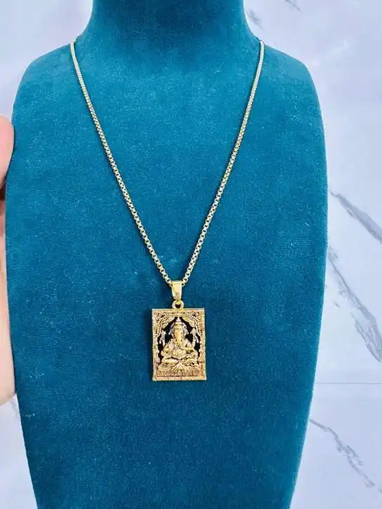 🕉️ Gold Plated Ganeshji Pendant with Chain – Divine Style with a Touch of Elegance