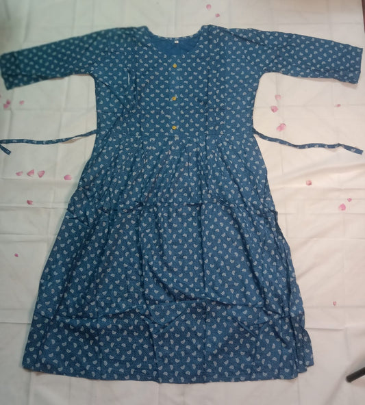 Soft Cotton Printed Feeding Kurti for Mothers – Front-Open Buttons & Adjustable Waist Ties