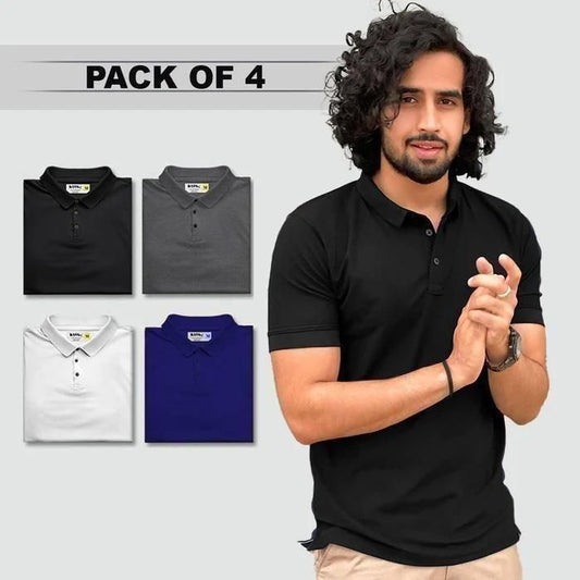 👕 Poly Matte Solid Half Sleeves Men’s Polo T-Shirt (Pack of 4)