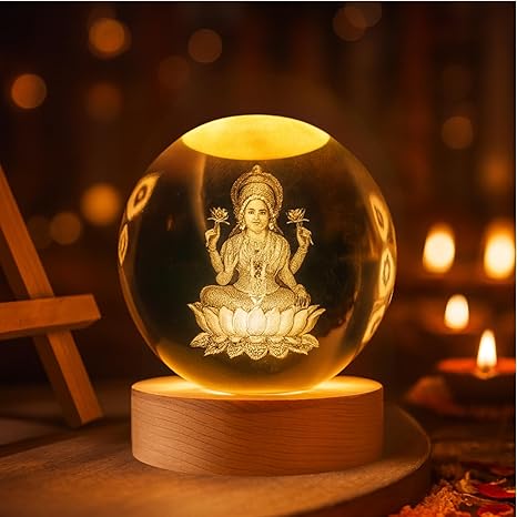 🌟 3D Laxmi Crystal Ball Night Light 🌟