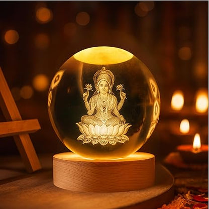 🌟 3D Laxmi Crystal Ball Night Light 🌟