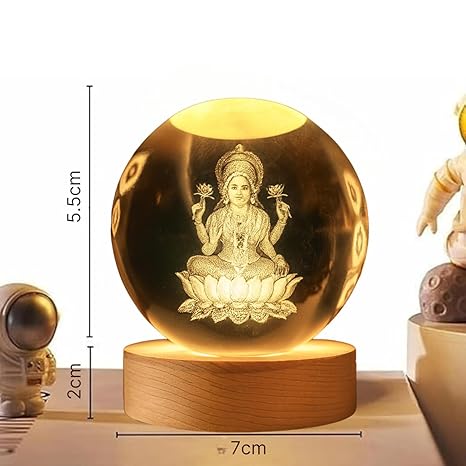 🌟 3D Laxmi Crystal Ball Night Light 🌟