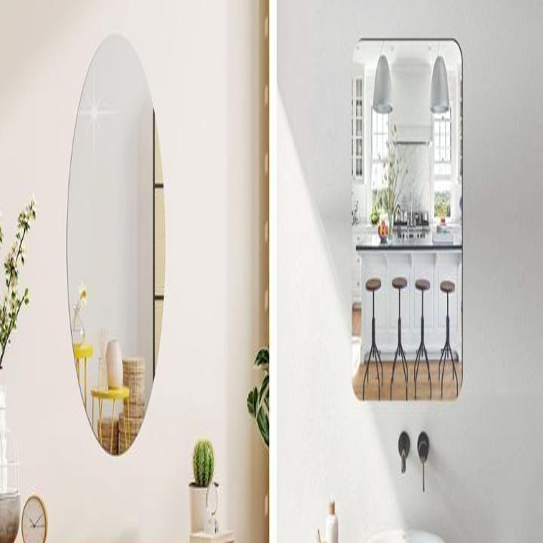 🪞 Combo of Oval & Square Shape Mirrors (Pack of 2)