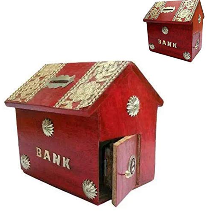 🪙 Wooden Money Bank for Kids – Cute Red Coin Saving Gullak!