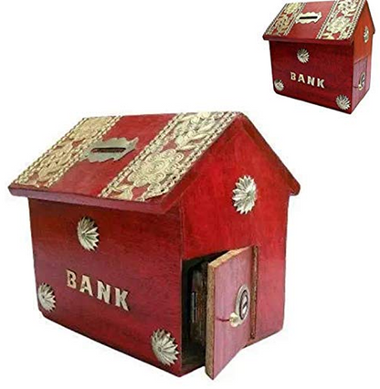 🪙 Wooden Money Bank for Kids – Cute Red Coin Saving Gullak!