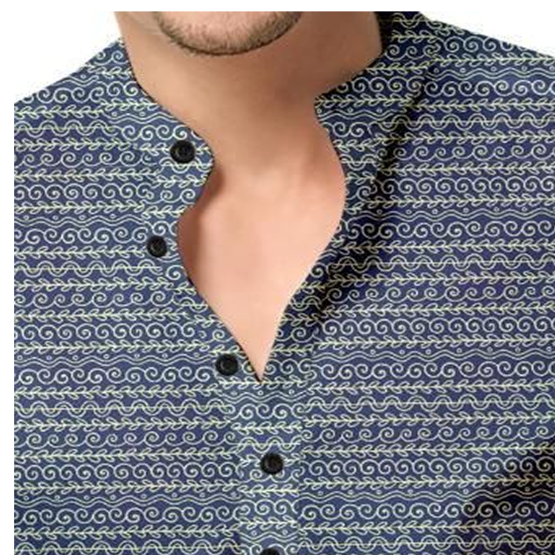 Men’s Printed Spread Collar Casual Shirt – Navy Blue Elegance